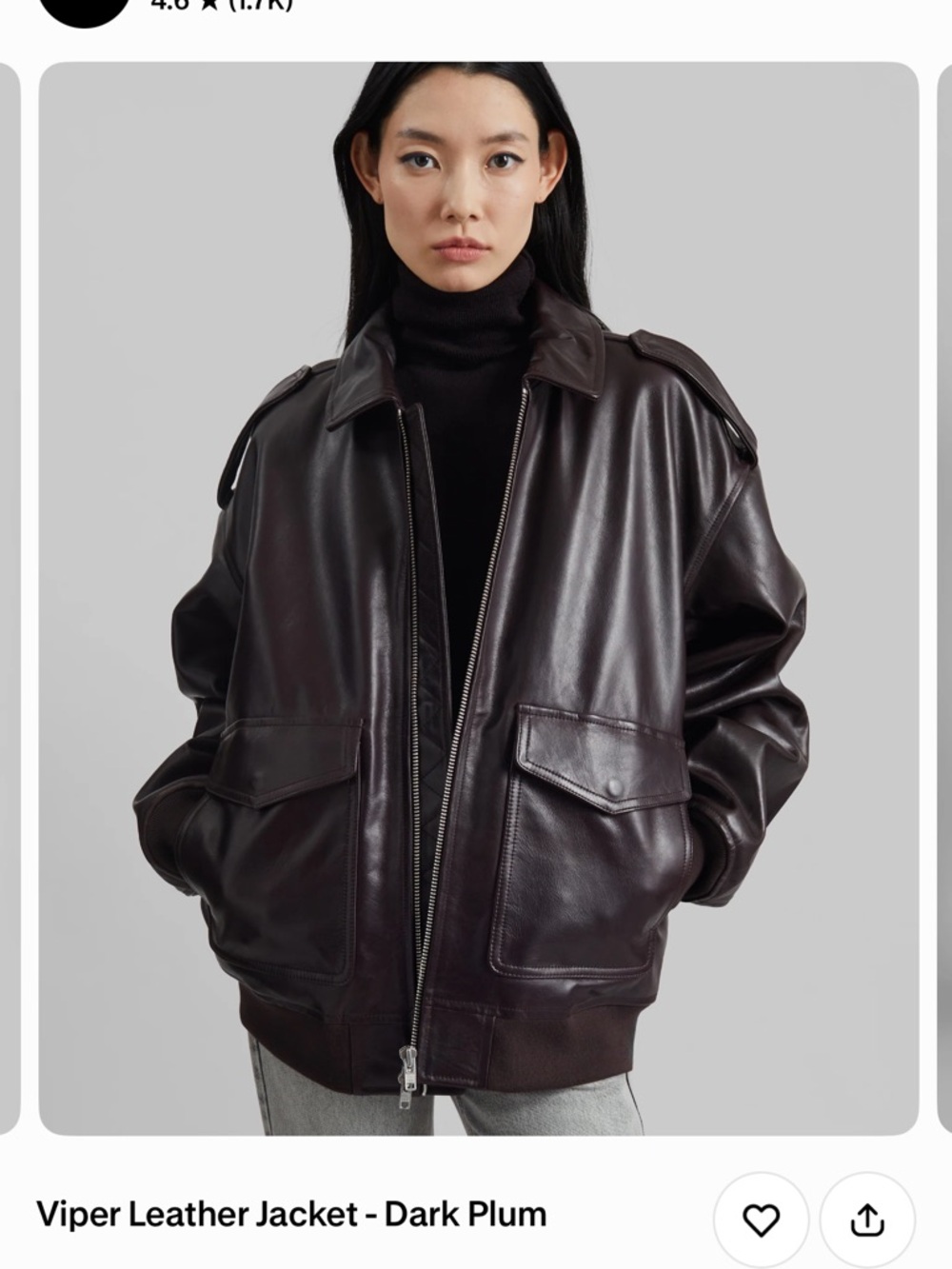 The Frankie Shop Viper Leather Bomber Jacket in Dark Plum